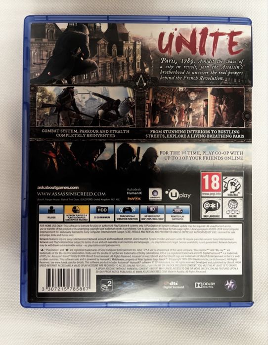 Joc Assassin’s Creed Unity pentru PS4 ca nou, disc fără zgârieturi