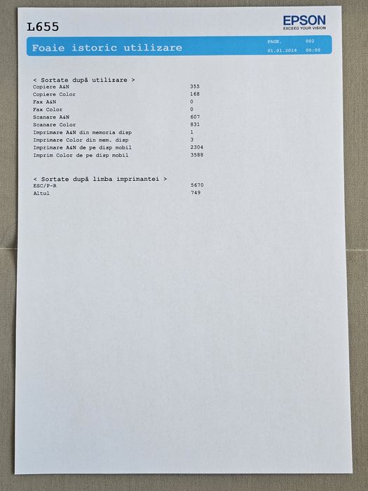 Imprimantă Multifuncțională Epson L655 – CISS, (Print / Scan / Copie / Fax), Duplex, Wi-Fi, ADF, Test Duze Impecabil, Uz ocazional
