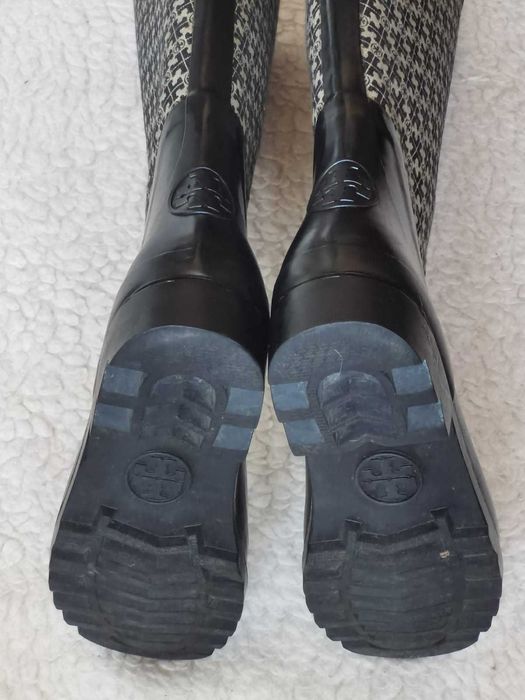 Cizme ploaie dama Tory Burch Jacquard Rainboot cauciuc negru jacqard