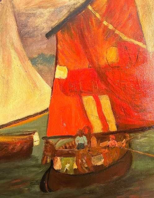 ”MARINA” Tablou FOARTE F VECHI, ulei/cart, semnat, datat 1912, 60x50+R
