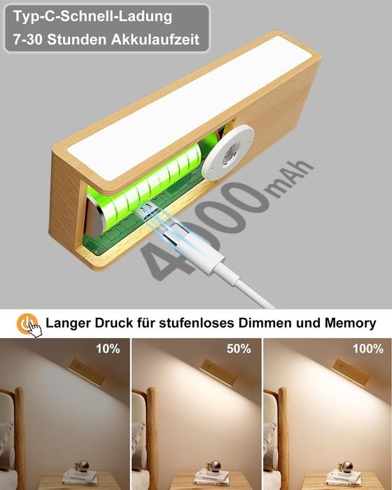 Aplica LED perete wireless 2 buc dimabila touch USB