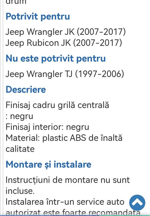 Grila centrala Jeep Wrangler