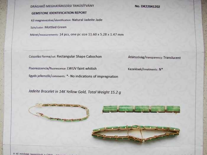 Bratara Aur 14K Cu Jadeit Natural Jad Jade Certificat