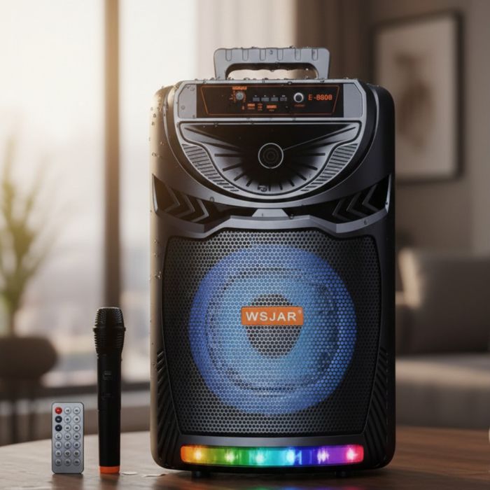 Bluetooth караоке колона с безжичен микрофон – 8,5″ говорител, LED све