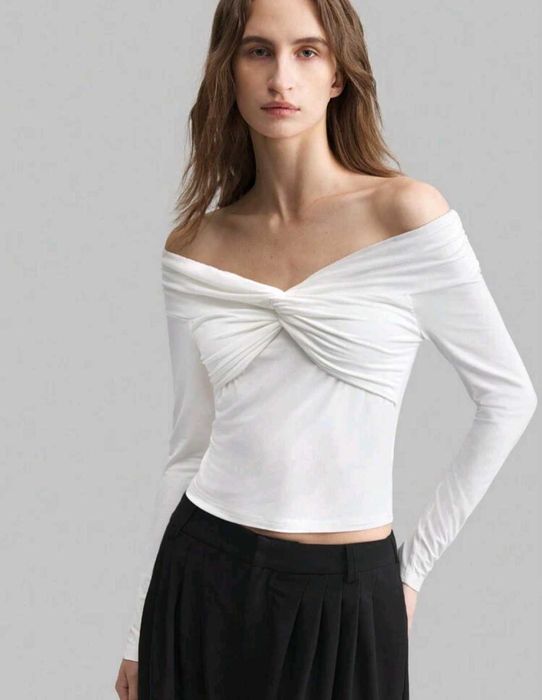 Нова бяла дамска блуза с голи рамене, xs