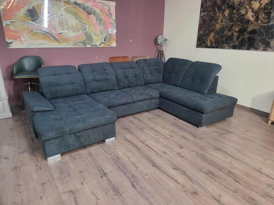 Тъмно сив П - образен ъглов диван Nixon с функция сън