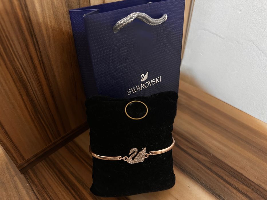 Brățară Swarovski lebădă pietre albe rose gold