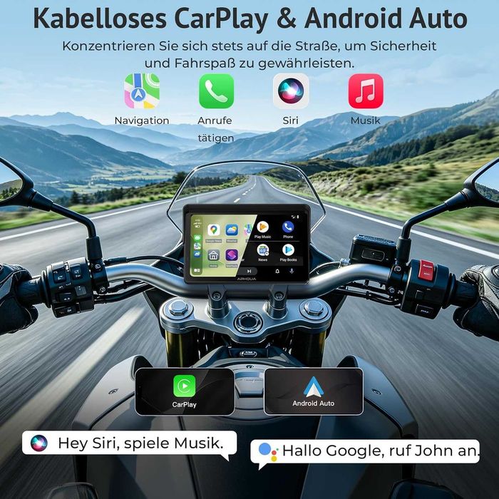 APHQUA A522T 5" CarPlay / Android Auto за мотор с TPMS – IP67 водоустойчив