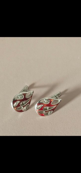 Cercei argint cu email roșu