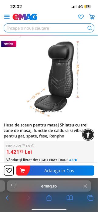 Husa de scaun pentru masaj shiatsu cu trei zone de masaj