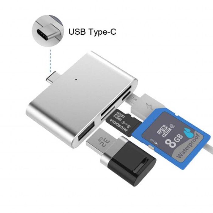 Мултифункционален адаптер и кардрийдър с фукнция за зареждане на тел.