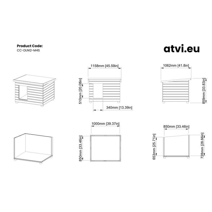 Cusca Caine Lemn Natur Izolata Termic 4 cm cu Acoperis Rabatabil - 3 Marimi - Garantie 24 Luni - Fabricat in Romania - atvi.eu