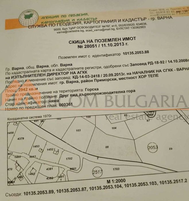 Парцел в Варна-Виница площ 2942