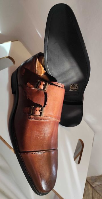 Pantofi double monk de lux 42.5 43 Arthur Brooke NOI piele naturala moale