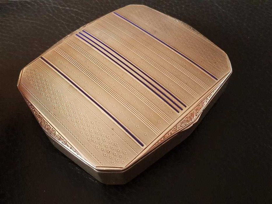 Сребърна с емайл сребро Арт Деко табакера с кутия сребро