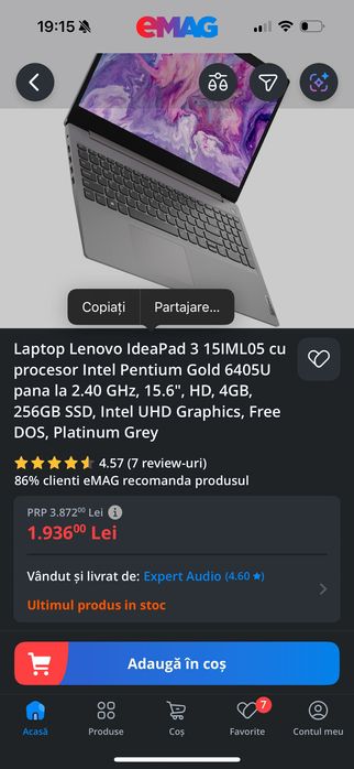 Laptop Lenovo IdeaPad3 15IML05 2022