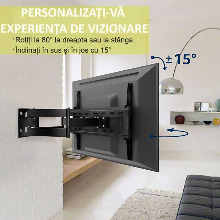 Suport TV perete brat reglabil, 32"-75" (80cm-190cm), Max 50kg