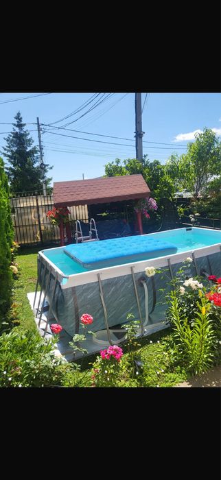 Piscina dreptunghiulara Bestway, Steel Pro MAX cu pompa si scara, cadru metalic, aspect marmura gri, 404 x 201 x 100 cm
