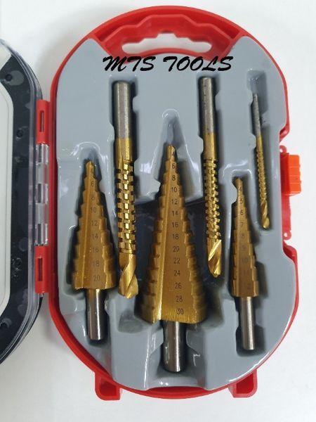 Set burghiu conic in trepte spiral perforator 6 piese