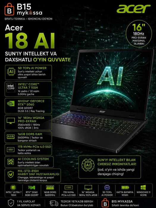 Acer 18 AI (RTX 5060) / Dastavka / New