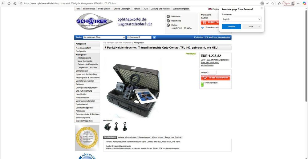 Oftalmologie Lumină pentru film lacrimal Opto Contact TFL-100