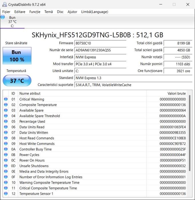 SSD 512 Gb PC 601 SK Hynix  NVMe PCIe 3.0 x4
