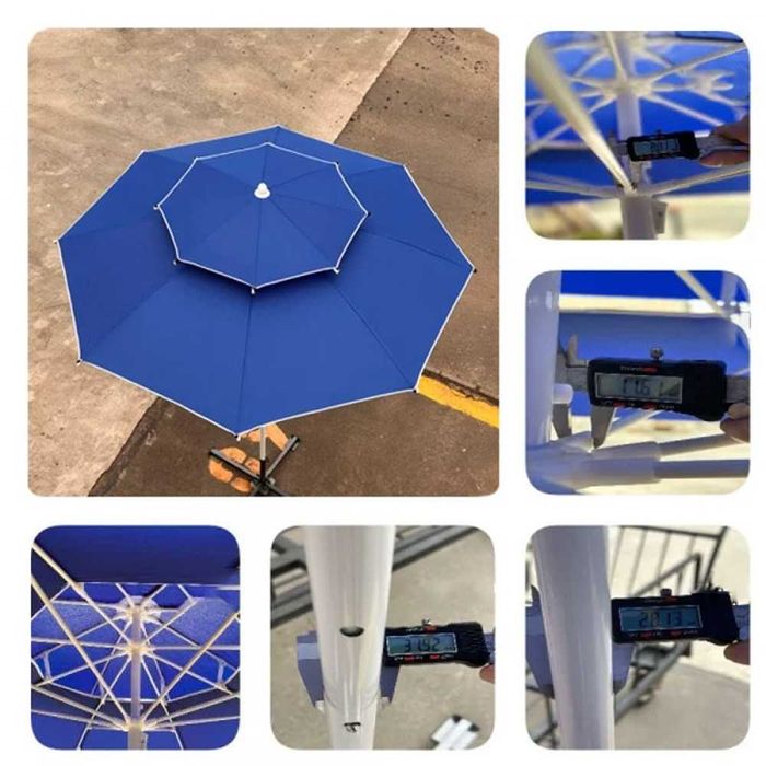 Ø220 см Премиум градински чадър с анти-вятър система, син цвят