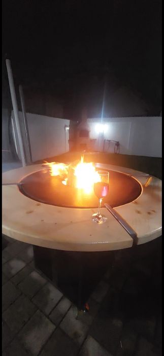 Gratar plită  85 cm otel de 10 mm ,blat lemn inclus