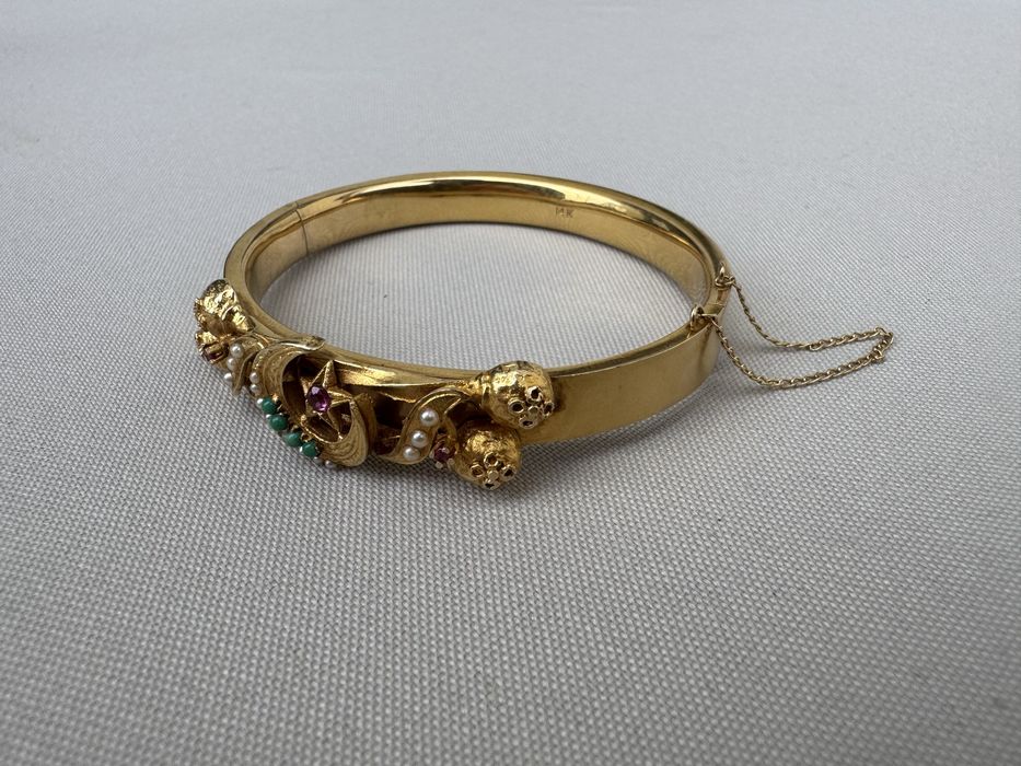 Bratara aur 14 k, perlute, turcoaze si rubine