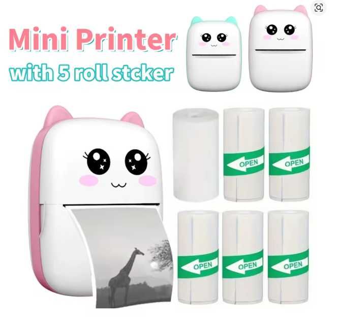 Mini Imprimanta Termica Portabila Bluetooth SIGILATA + 5 Role Stickere