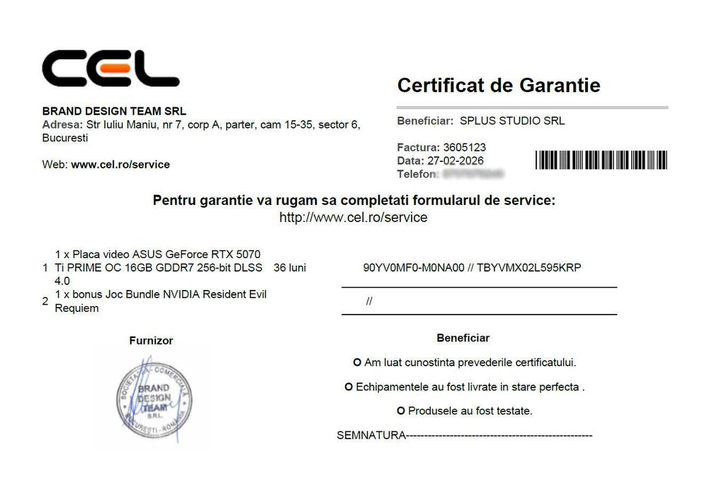 ASUS RTX 5070 Ti PRIME OC 16GB – ca nouă, garanție 36 luni + joc inclus (Resident Evil Requiem) – 5200 RON