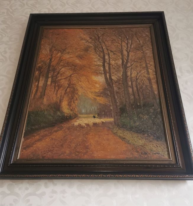 Антикварна картина на платно с маслени бои стил експресионизъм пейзаж