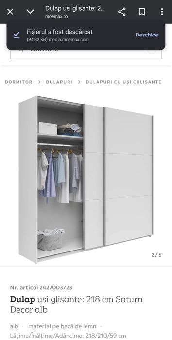 Vand dulap alb 215 cm latime