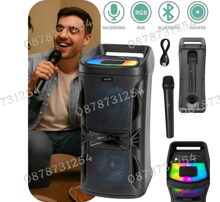 Преносима Караоке Тонколона 2х6.5 инча с Безжичен Микрофон и Блутуут
