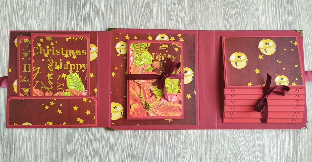 Скрапбук албум в бордо, с коледни елементи, ръчна изработка /53.6