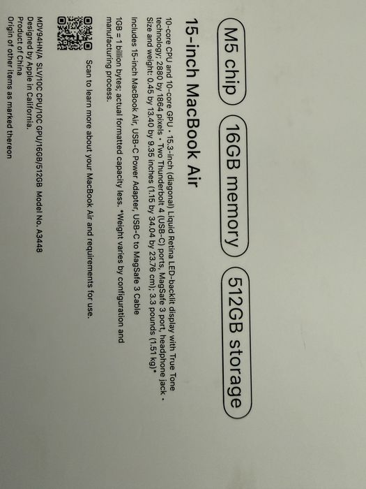 15-inch MacBook Air, M5 chip, silver.