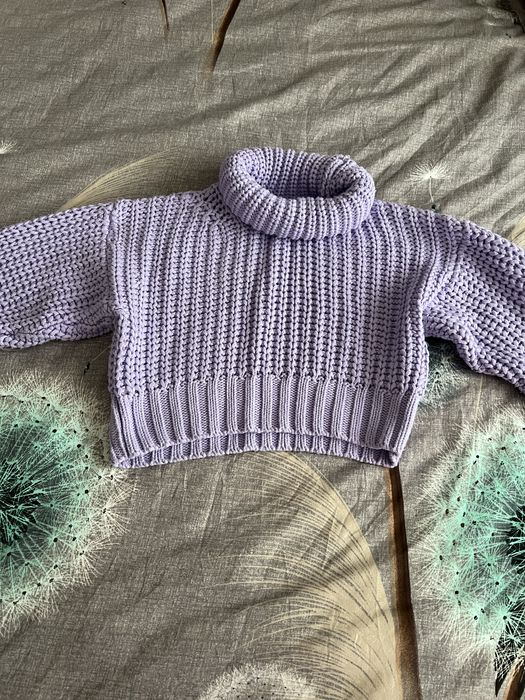 Дамски плетен пуловер с поло яка – лилав