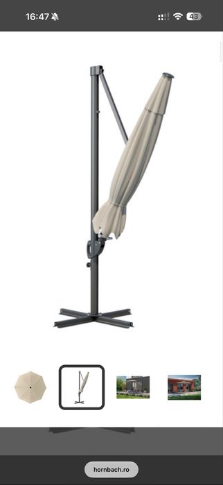 Umbrelă terasă suspendată  Ø 300 cm, ecru + 4 dale beton