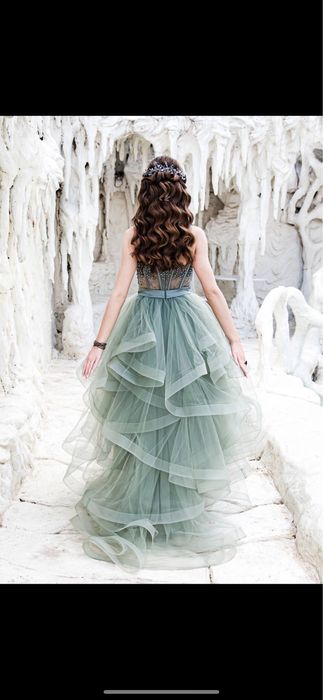 Официална тюлена рокля цвят мента + бижута – XS/S