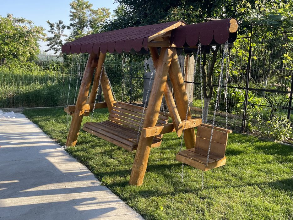 Leagan din lemn rotund / balansoar cu leagane copil