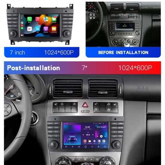 7-инчова Android мултимедия с копчета и активно охлаждане за Mercedes-Benz C-Class + CarPlay + Подарък камера