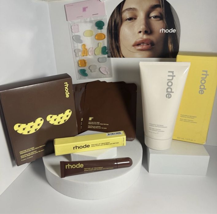 rhode Peptide Eye Prep Banana Peel пачове за очи + Caramelized Banana Lip Gloss гланц , грижа за кожата | Hailey и Justin Bieber оригинални лимитирани