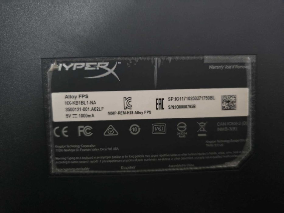 Kingston HyperX Alloy FPS Cherry MX Blue суичове