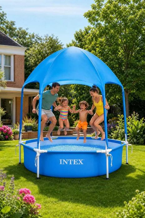 Басейн с UV-козирка и вграден пръскач INTEX Metal Frame