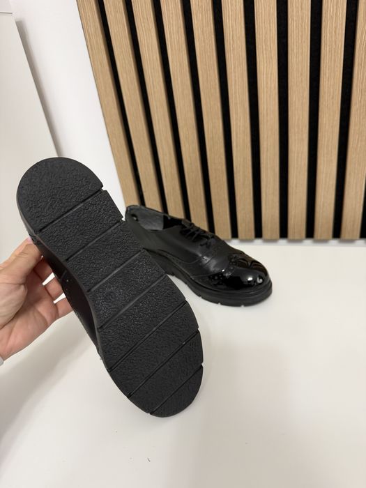 Pantofi Oxford casual de damă din piele naturală negri