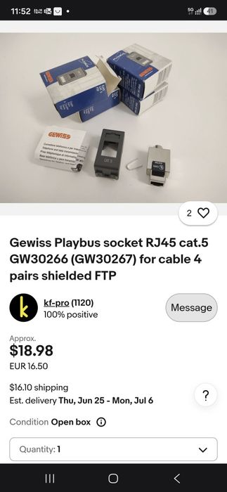 Priza RJ45 Cat5 FTP Gewiss Playbus GW30266 (GW30267) NOI – 25 bucăți