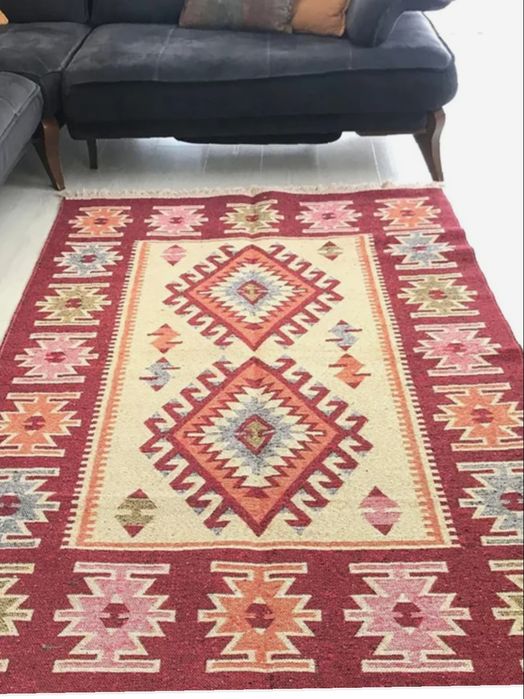 Covor traditional, calitate superioara, Bumbac ,Rosu / 80x300 cm