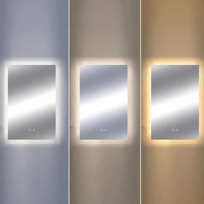 Стенно oгледало за баня, LED светлини, Нагревател, 50x70 cм