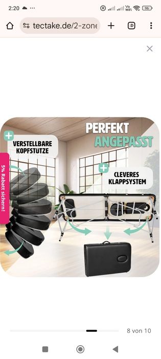 Masa de masaj cu 2 zone
cu cadru din aluminiu, pliabil și reglabil pe