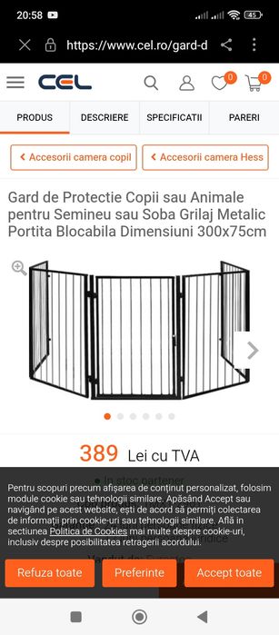 Gard de protectie pentru semineu 3m,